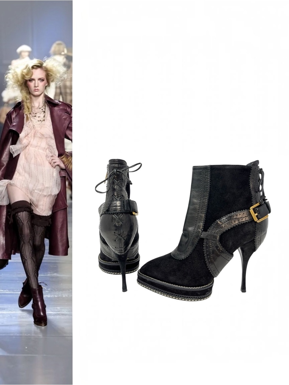 Vintage Christian Dior Galliano Y2K Black Suede Lace Up Corset Ankle Boots 37.5